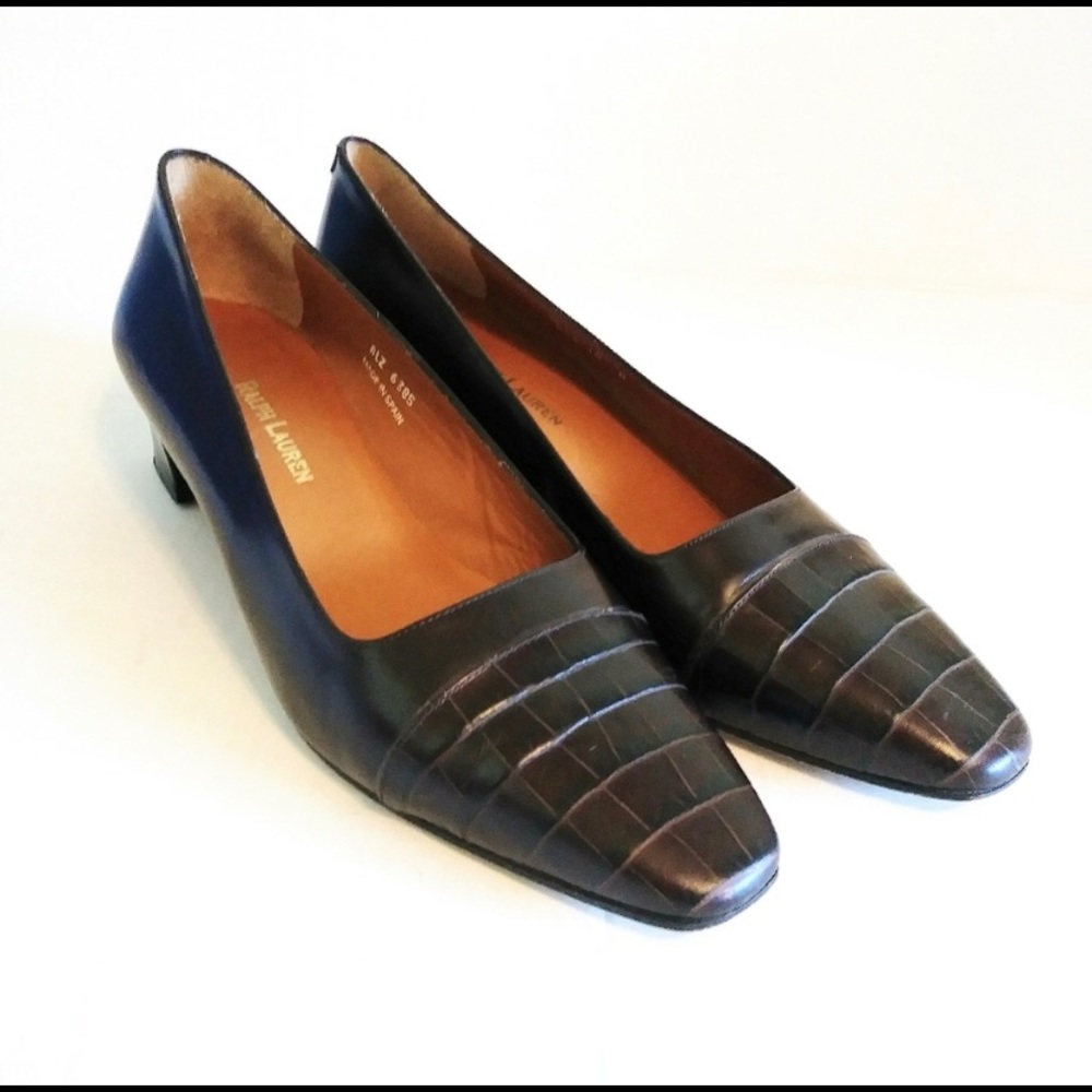 Ralph Lauren Brown Croc Toe Leather Heeled Shoes